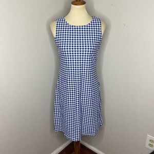 Jude Connally Sleeveless Blue White Gingham Stretch Shift Dress Small S‎